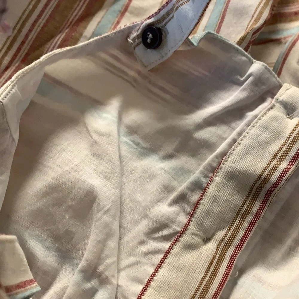 Cream Multicolor Stripe Crisscross Back Button Strap Dress NEW